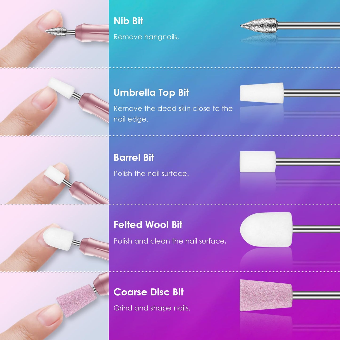26pcs Nail Drill Bits Set, 3/32inch Professional Ceramic Safety Bits for Nail Drill, Diamond Cuticle Efile Nail Drill Bits, Remover Bits for Acrylic Gel Nail Tech Manicure Pedicure, Home Salon