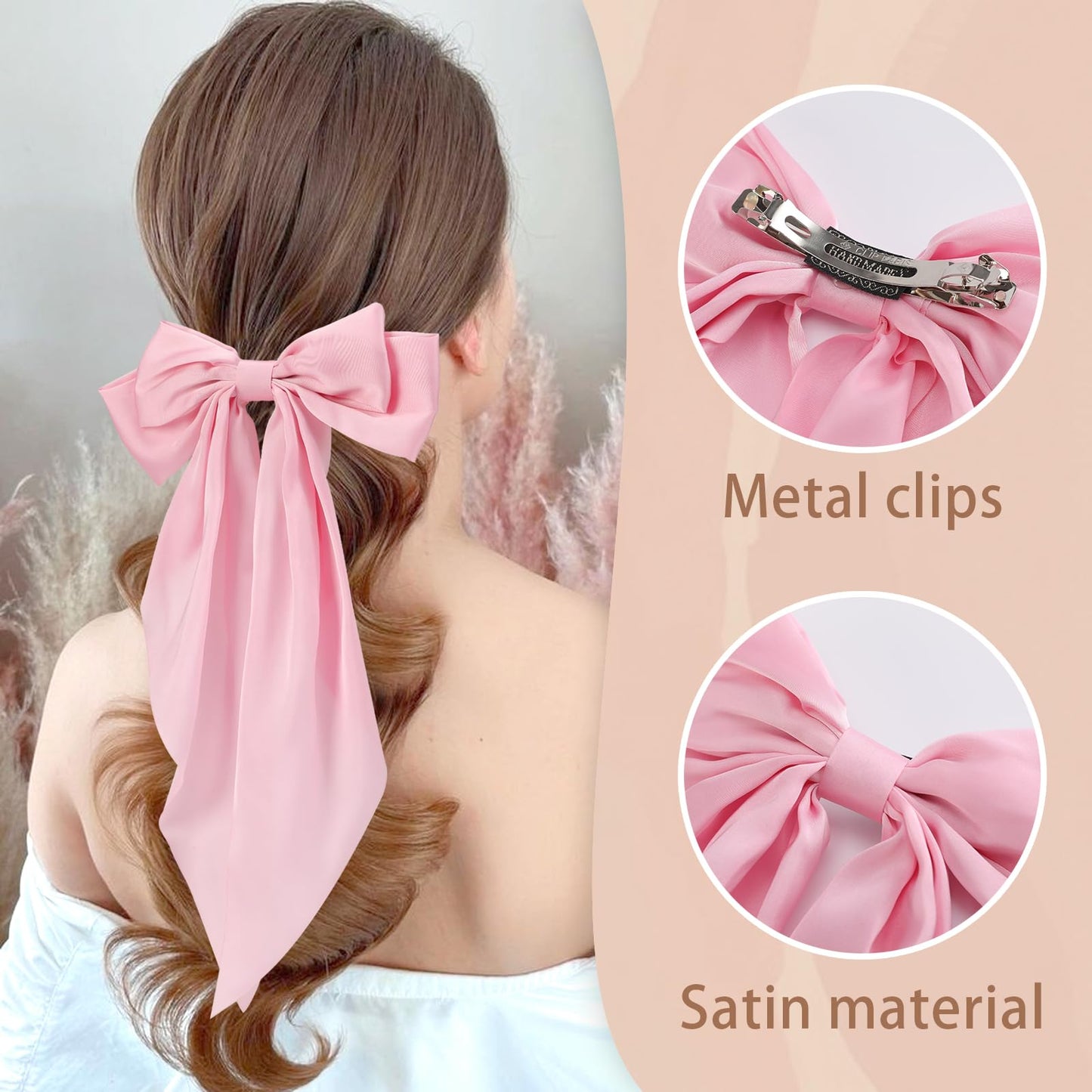 3 PCS Hair Bows for Women, Big Bow Hair Clips for Girls, Silky Satin Hair Bows Clips Oversized Long Tail, Large Hair Barrettes Cute Aesthetic Hair Accessories, Metal Bow Hair Clips Light Blue