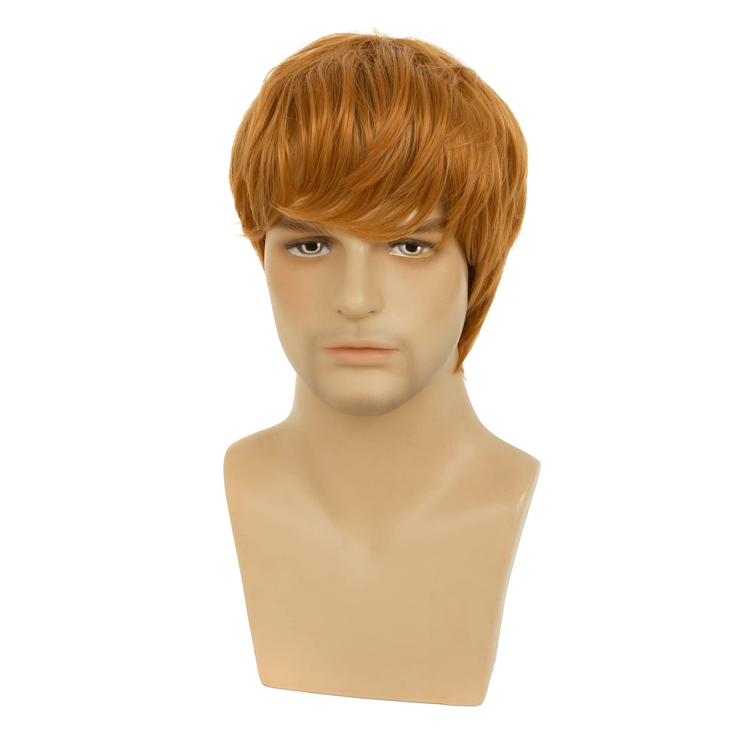 Beweig Mens Wig Short Orange Costume Hair Replacement Synthetic Cosplay Halloween Hair Wigs