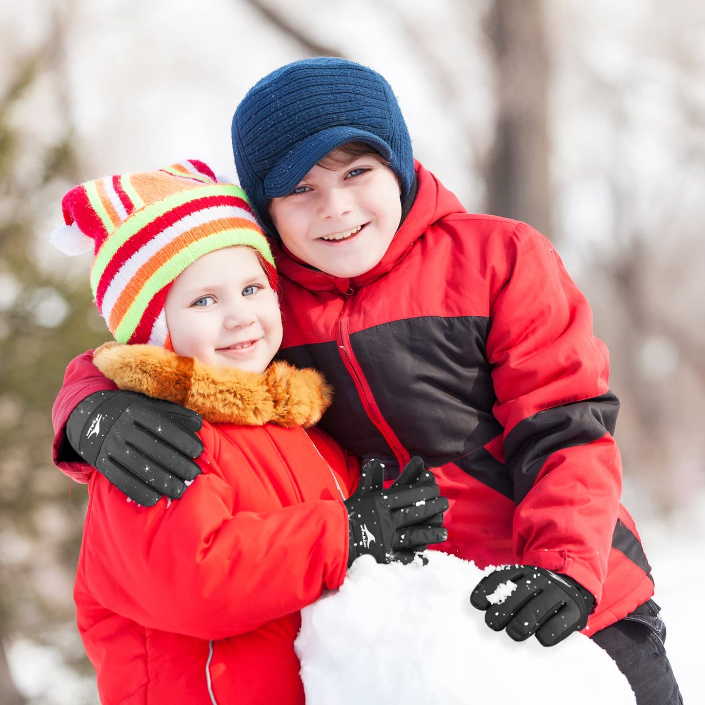 Achiou Kids Ski Gloves, Waterproof Winter Snow Gloves for Kids, Touchscreen Warm Snowboard Gloves for Boys Girls Children Skiing Cycling