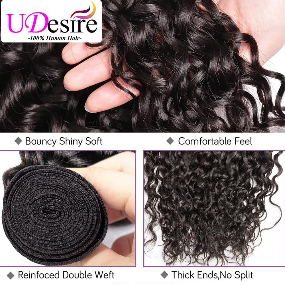 Water Wave Bundles Human Hair,Wet And Wavy Bundles 22Inch 100% Unprocessed Brazilian Virgin Curly Human Hair Bundles Ocean Wave Bundles for Women,Soft Bouncy Full And Thick Natural Black