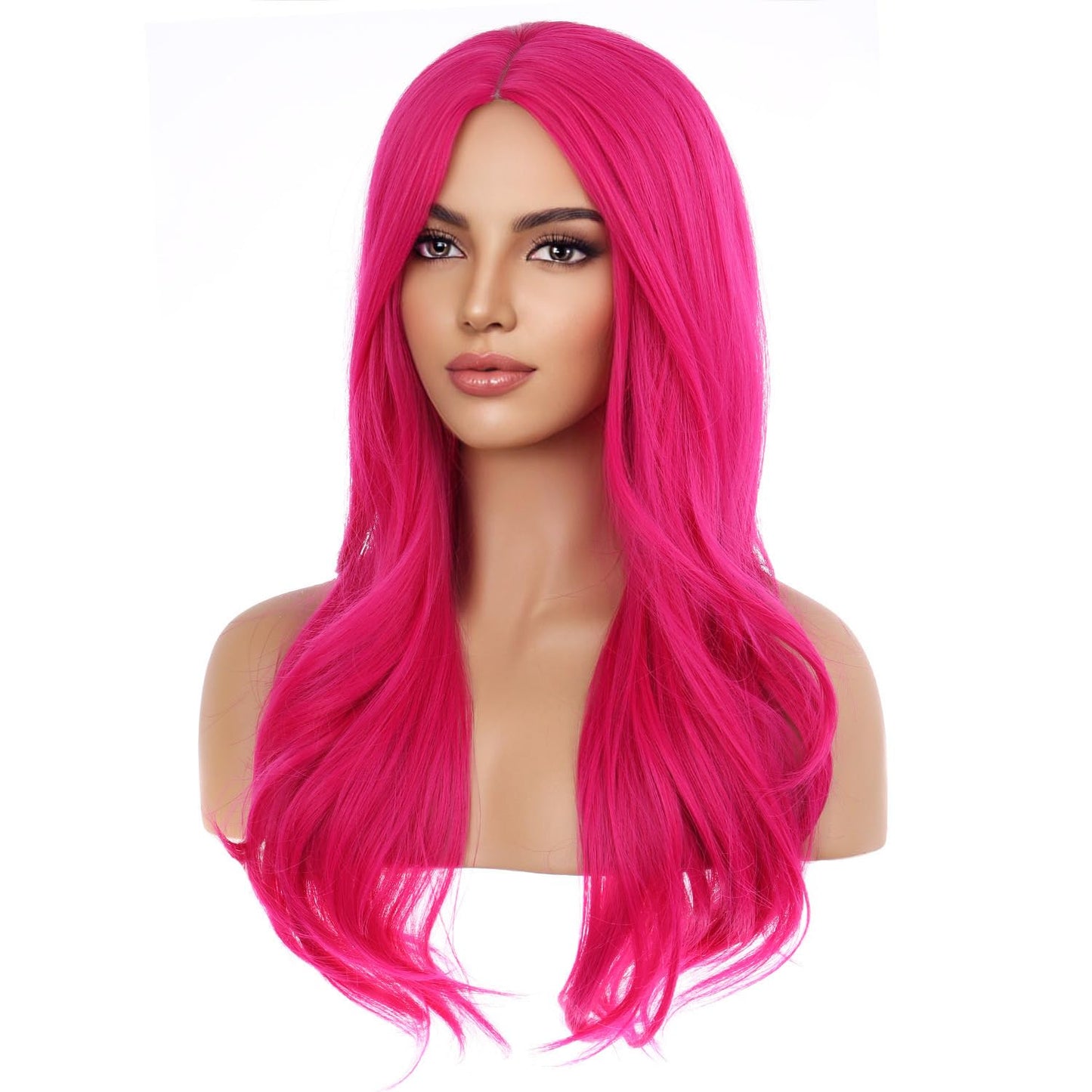 MAGQOO Hot Wig Wig for Women Neon Dark Pink Wig Long Curly Wavy Magenta Wig Synthetic Heat Resistant