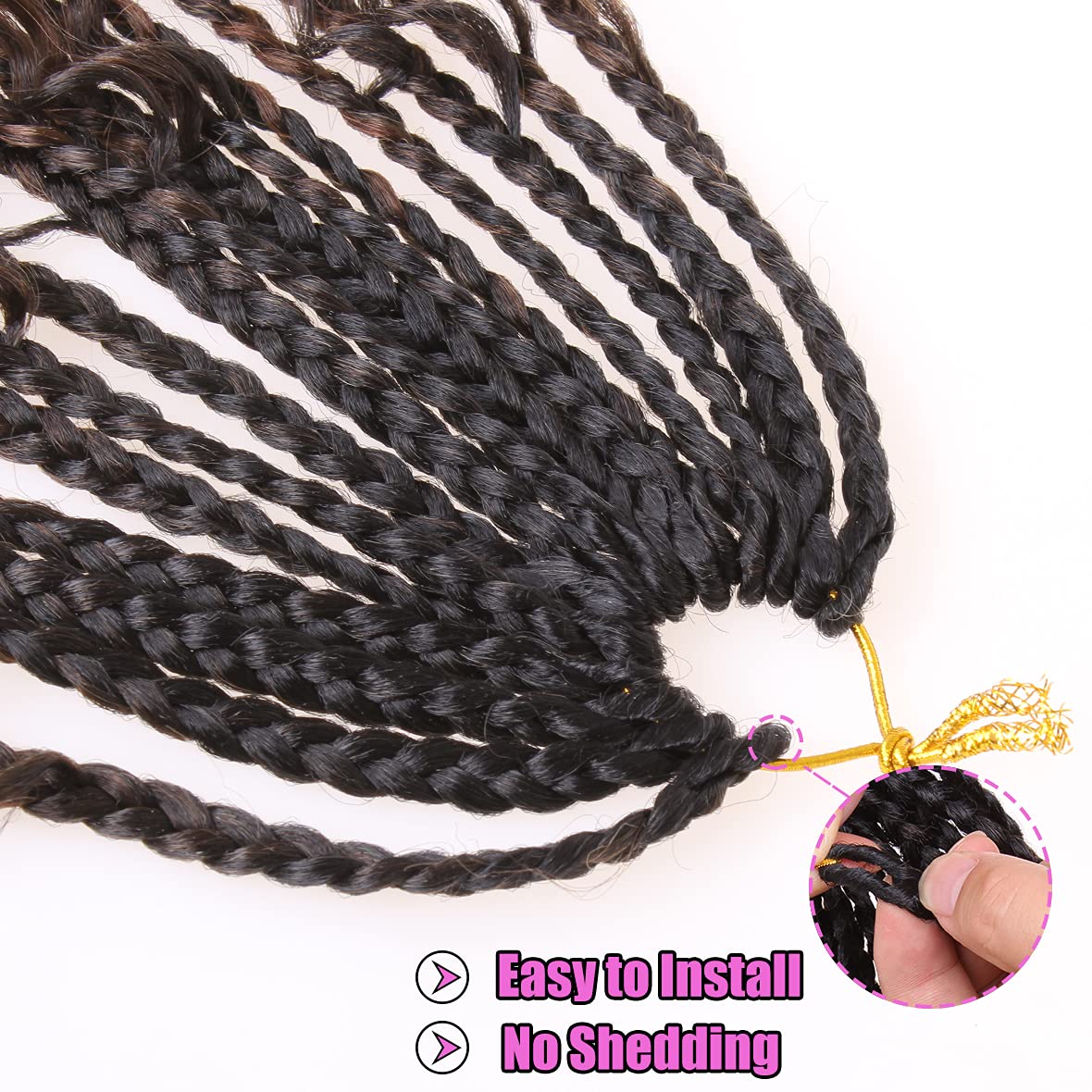 COOKOO 8 Inch Boho Box Braids Crochet Hair for Black Women 8 Pack Synthetic Pre Looped Bohemian Goddess Box Braids Crochet Hair Curly Ends Braiding Hair 1B#