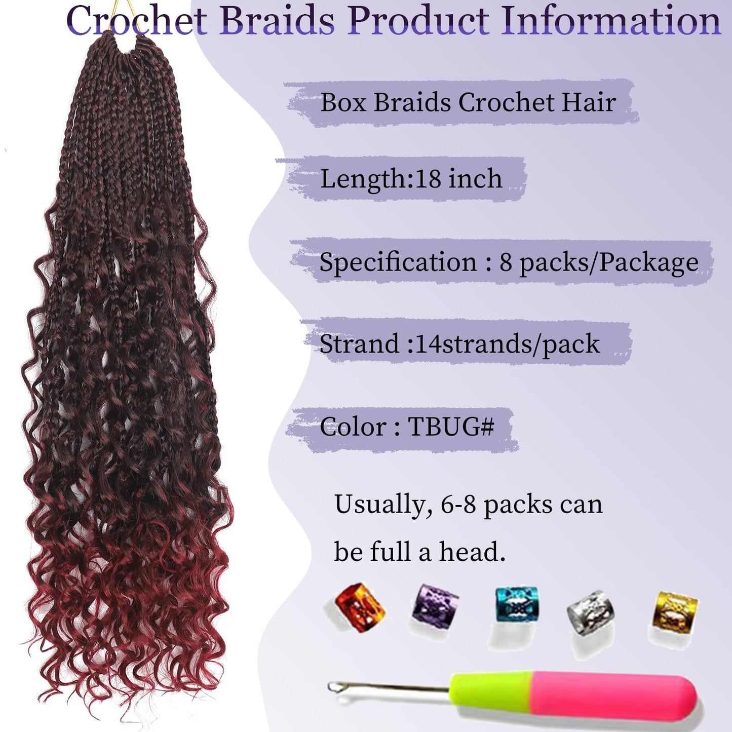 8 Packs Goddess Box Braids Crochet Hair for Black Women Hair 18 Inch Goddess Box Braids Crochet Hair Crochet Braids Crochet Hair for Black Women Crochet Box Braids With Curly Ends(18 Inch,TBug)