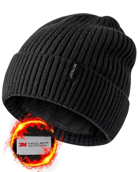 30% Merino Wool Beanie Hats for Men and Women, Thick Thermal Lined Winter Skull Caps