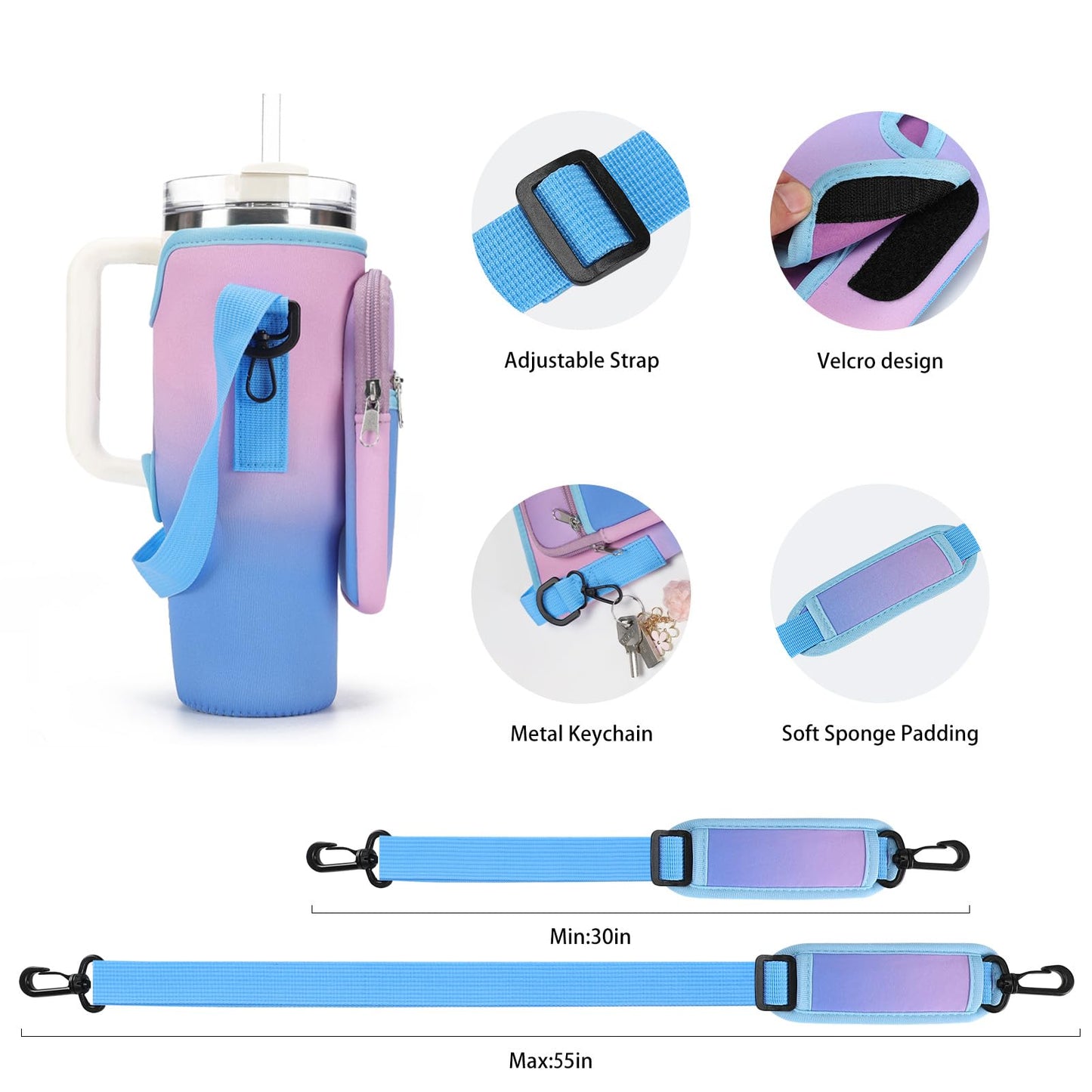GOEWY Water Bottle Carrier Bag for Stanley 30oz Tumbler with Phone Pocket Water Bottle Holder with Strap Neoprene Water Bottle Pouch for Stanley Cup Accessories