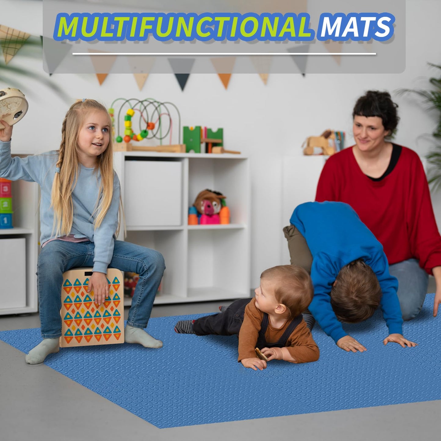 Puzzle Exercise Mat ½ in Thickness, 24'' x 24'' EVA Foam Floor Tiles, 12 Tiles Protective Flooring Mats Floor Interlocking Foam Gym Floor Mats for Home Gym Equipment Covers 48 SQ FT, Blue