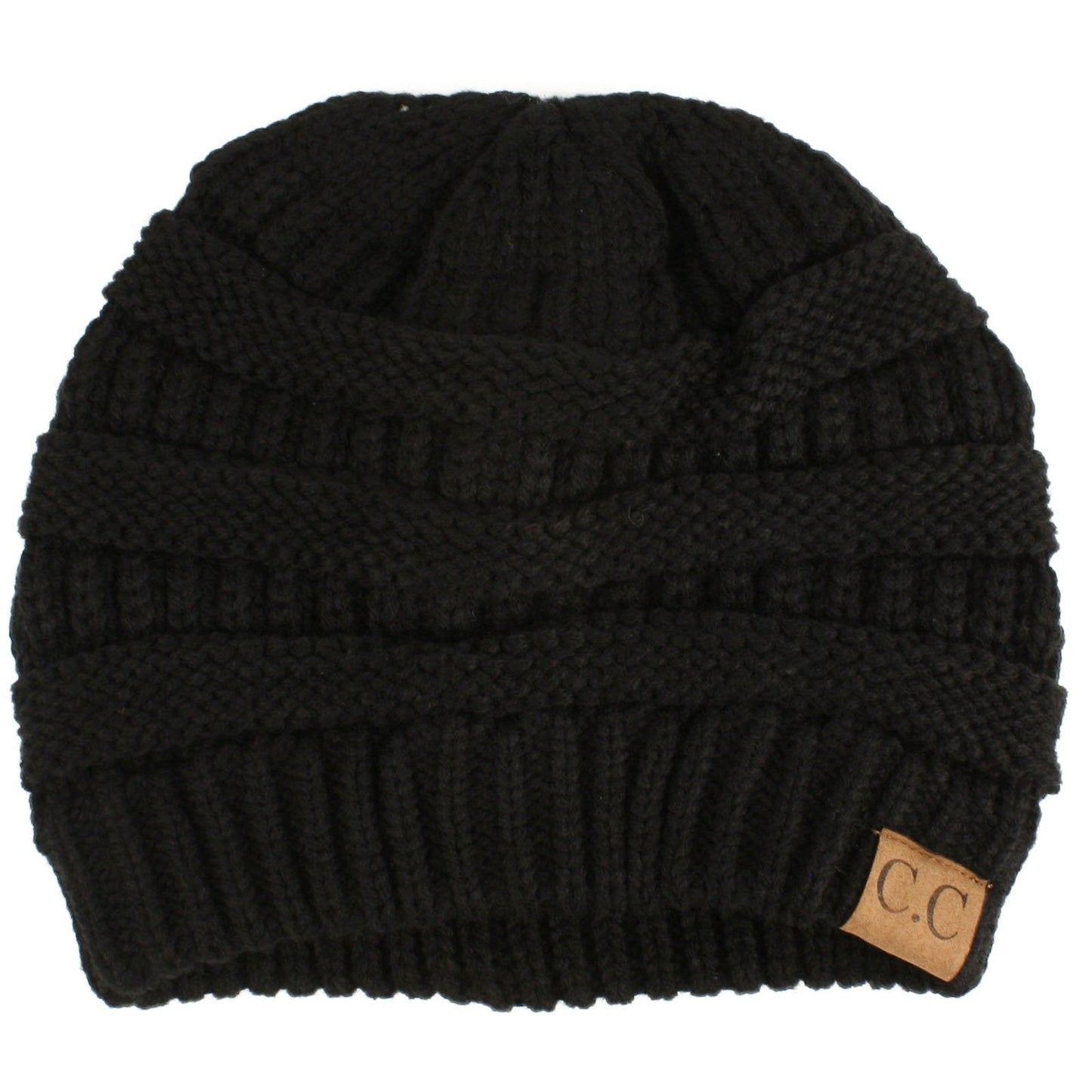 C.C Fleeced Fuzzy Lined Unisex Chunky Thick Warm Stretchy Beanie Hat Cap Solid Black by SK Hat Shop