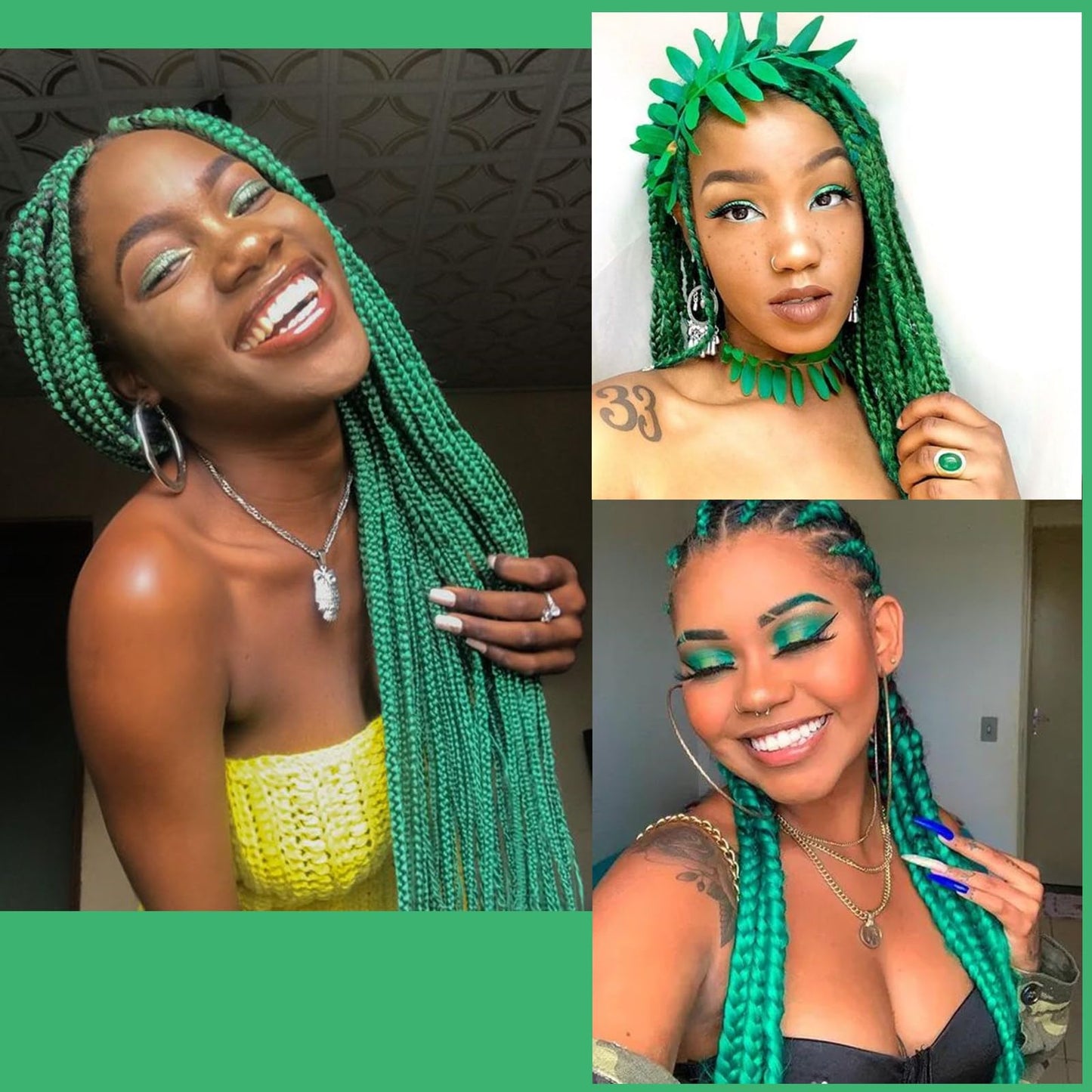 Green Braiding Hair Pre Strethched Silky Braid Hair Extensions, 100% Synthetic Itch Free Hair for Braiding Crochet Twist Hair Braid Extensions Yaki Texture(28''-3packs, green)