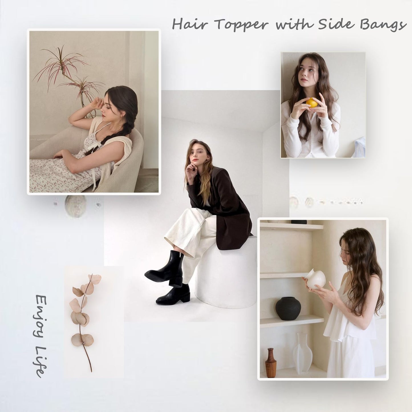 Hair Toppers for Women, 360° 3D Toppers Hair Pieces for Women, 20 Inch Long Curly Hair Topper with Side Bangs,
