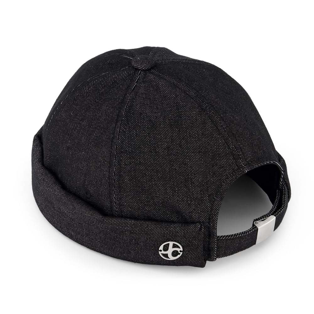 UNDERCONTROL Extra Large Oversized XXL Brimless for Big Head Hand Stitched Steel Label Adjustable Non Fade Denim Unisex Plus Size Korean XL Watch Cap (Denim Black)