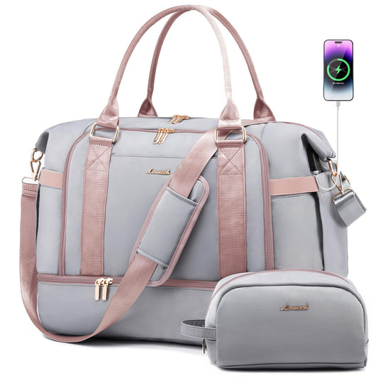 Gym Bag for Women LOVEVOOK Travel Duffel Bag with USB Charging Port,Weekender Bags for Women with Shoe Compartment,Carry on Overnight Bag with Toiletry Bag,Hospital Bags for Labor and Deliver