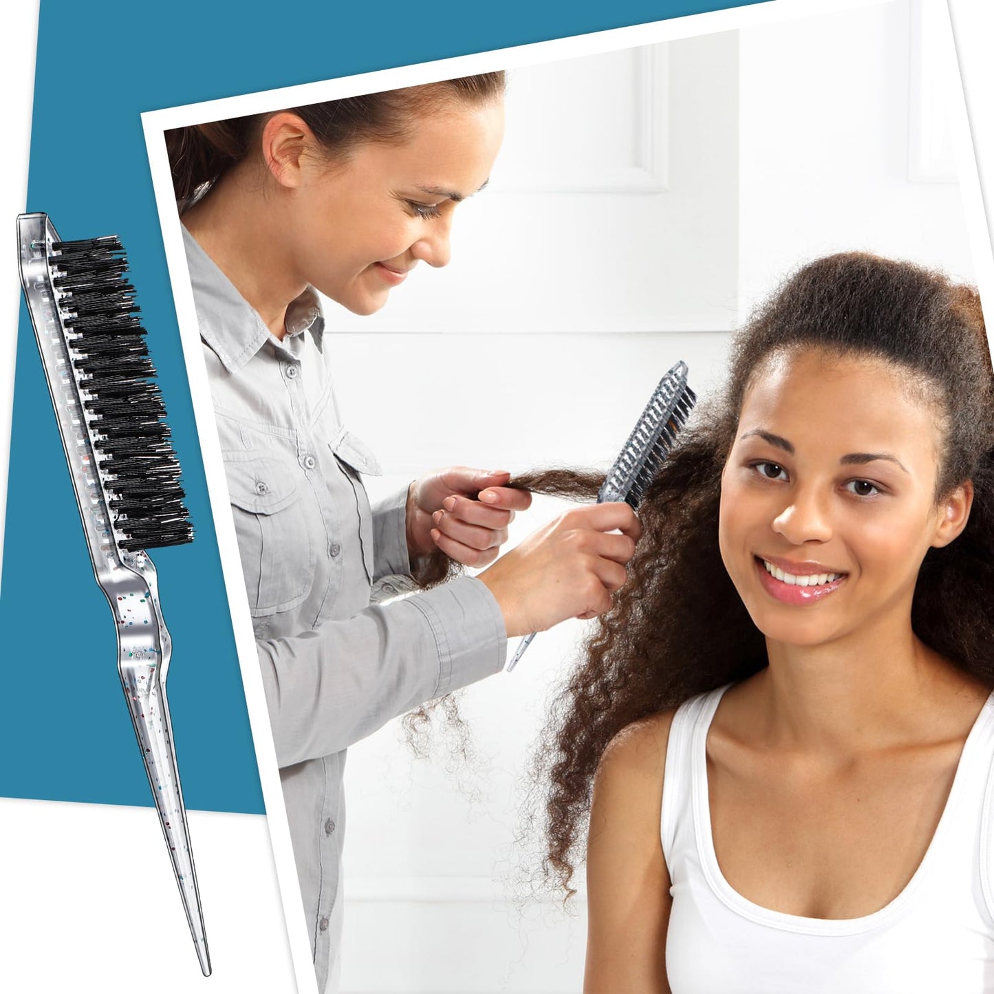 Geiserailie 3 Pcs Slick Back Hair Brush Set Bristle Brush Edge Control Teasing Comb for Women Black Hair(Clear Red)