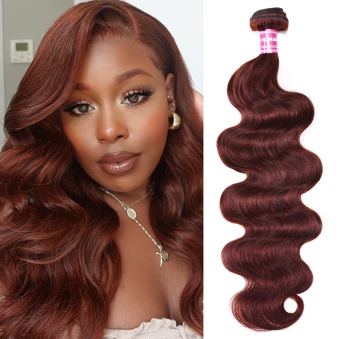 Julia Hair 12A Reddish Brown Body Wave Human Hair Weave 1 Bundle Human Hair for Women, Brazilian Remy Hair Auburn Brown Copper Red Human Hair Bundle Wavy Weaves for Sew in Extensions 33B Color 10 Inch