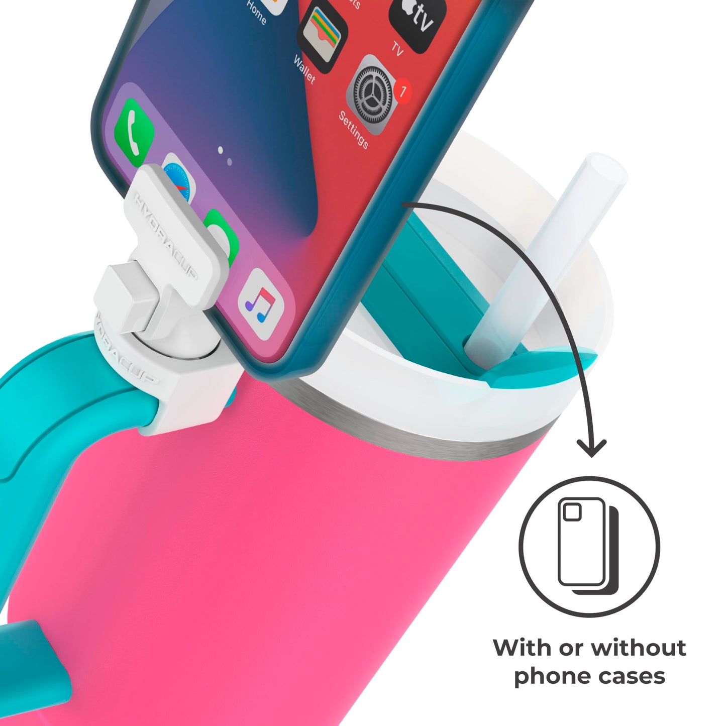 HydraClip Phone Attachment - Watch, Carry, Record, & Stay Organized, Use as Phone Stand or Tripod, Hands Free Detachable, Stanley Cup Accessories, Spring Loaded Secure Grip (White)