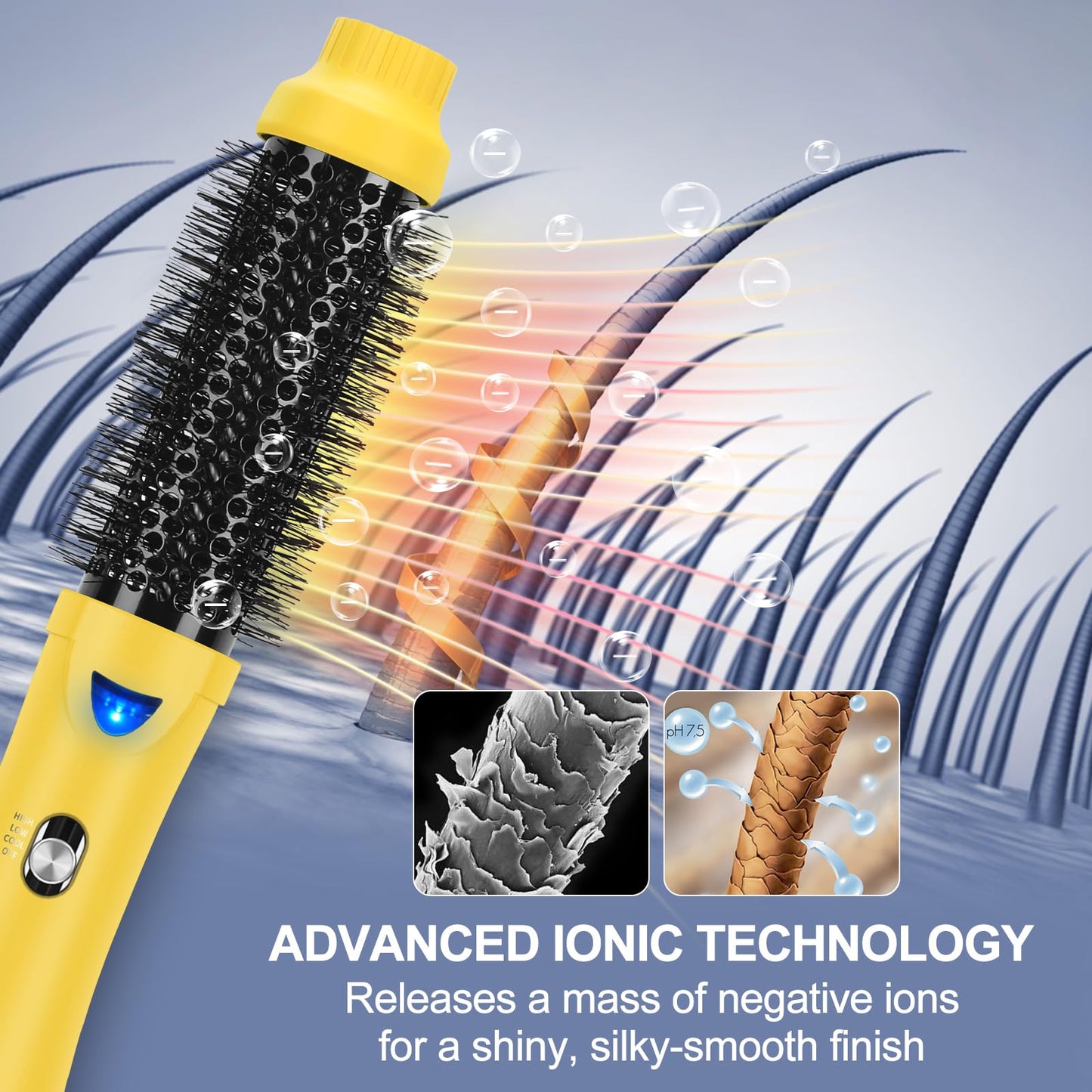 Hair Dryer Brush, Aima Beauty 4-in-1 Upgrade Hot Air Straightener Curler Function for Women, Hair Styling Tools, Yellow-Round