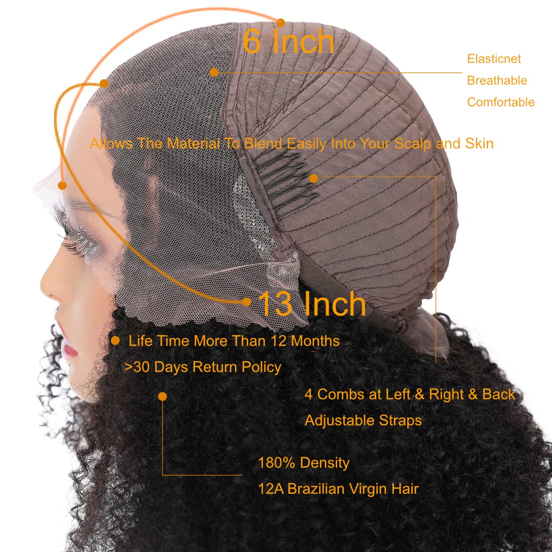 Ladoux HD 13x6 Kinky Curly Lace Front Wigs for Women 12A Brazilian Human Hair 180% Density Pre Plucked With Baby Hair Transparent Lace Frontal Wigs 30Inch Kinky Curly Wigs