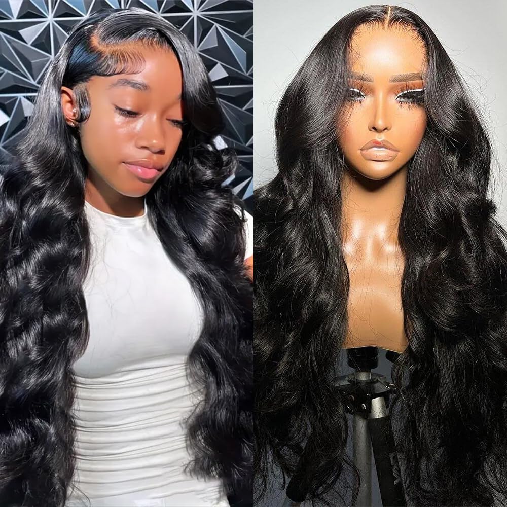 Hailriss Body Wave HD Lace Front Wigs Human Hair Pre Plucked 24 Inch 180% Density 13x6 Glueless Frontal Wigs Human Hair Lace Front Wigs for Black Women Human Hair Natural Black