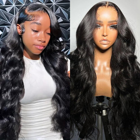Hailriss Body Wave HD Lace Front Wigs Human Hair Pre Plucked 24 Inch 180% Density 13x6 Glueless Frontal Wigs Human Hair Lace Front Wigs for Black Women Human Hair Natural Black