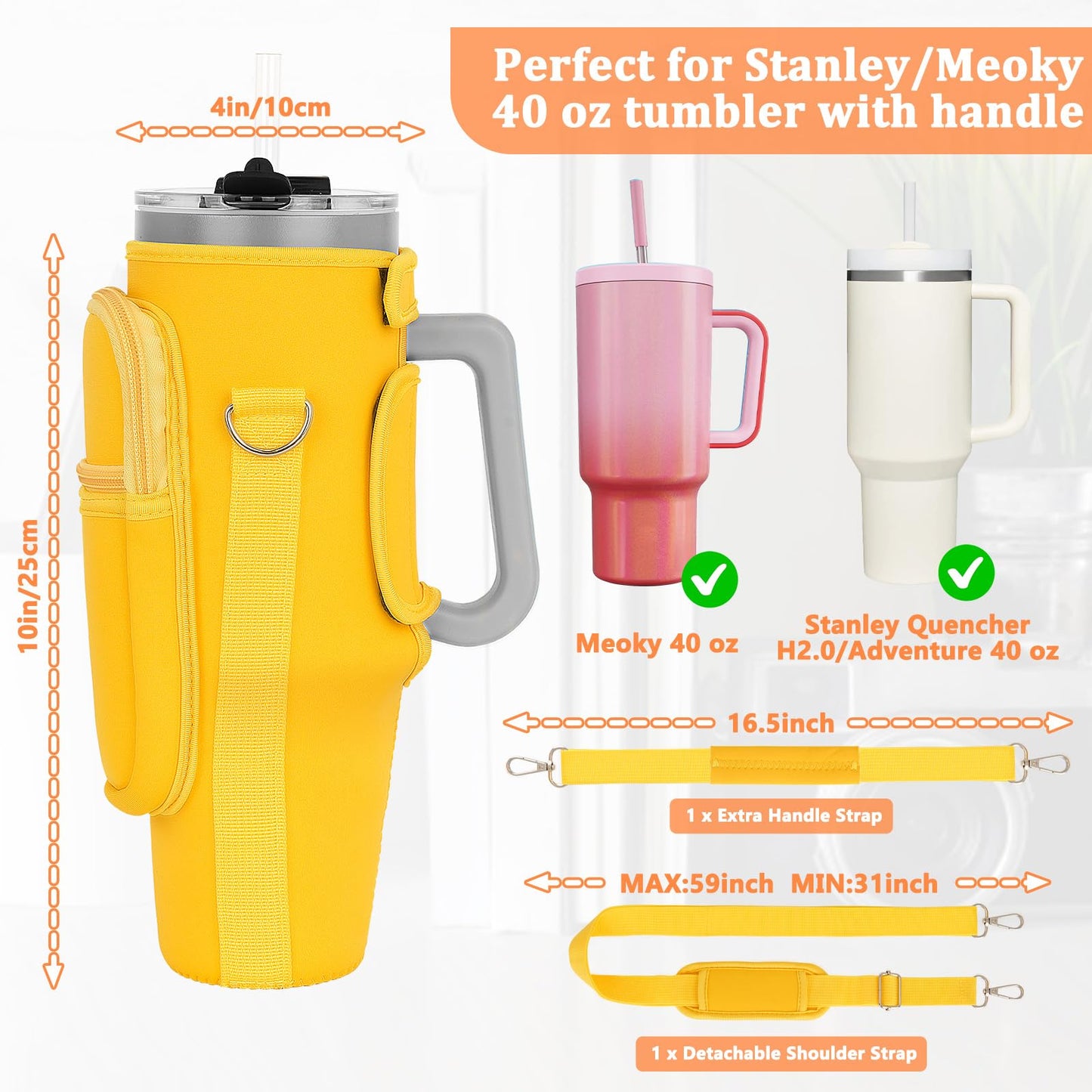 Water Bottle Carrier Bag with Phone Pocket Compatible with Stanley/Meoky 40 oz Tumbler with Handle,Neoprene Water Bottle Holder Pouch with Adjustable Strap Compatible with Stanley Cup Accessories