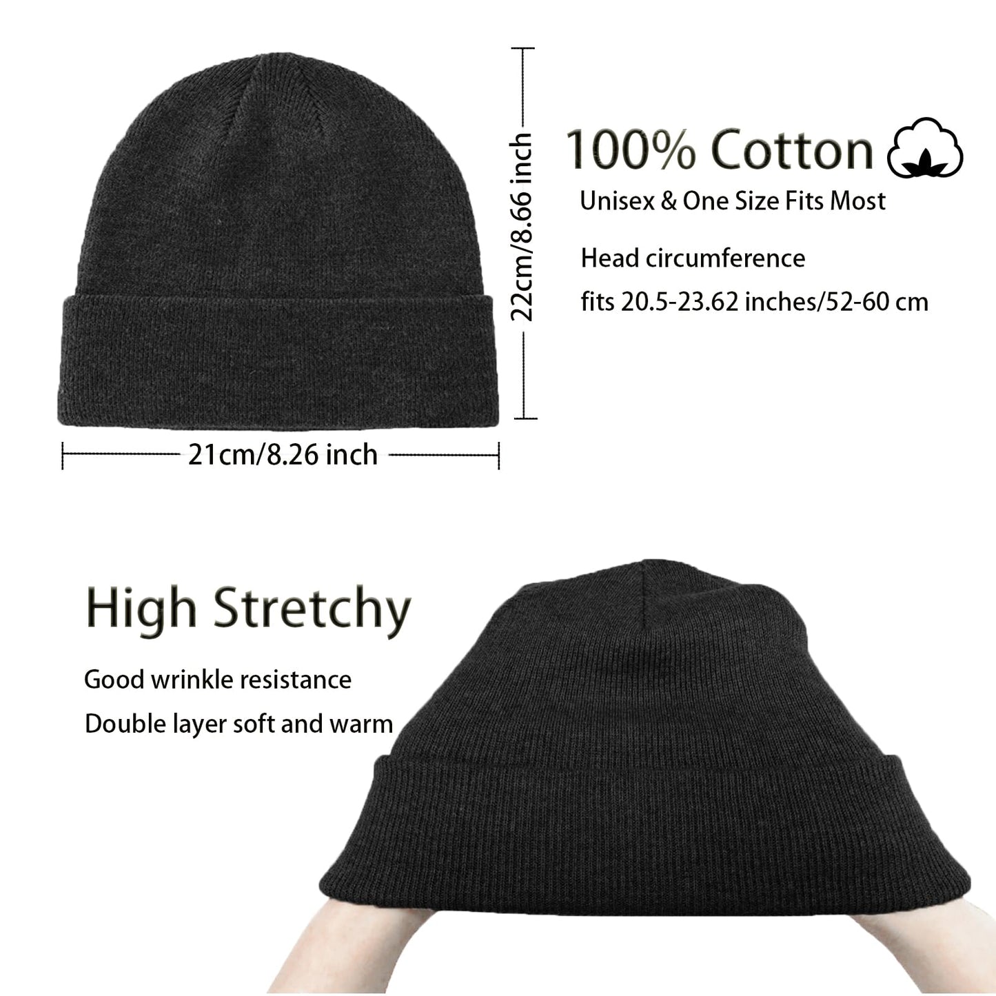 choshion 100% Cotton Beanie Hats for Women Men Winter Soft Warm Knit Cuffed Hats Fisherman Beanie Skull Cap Unisex