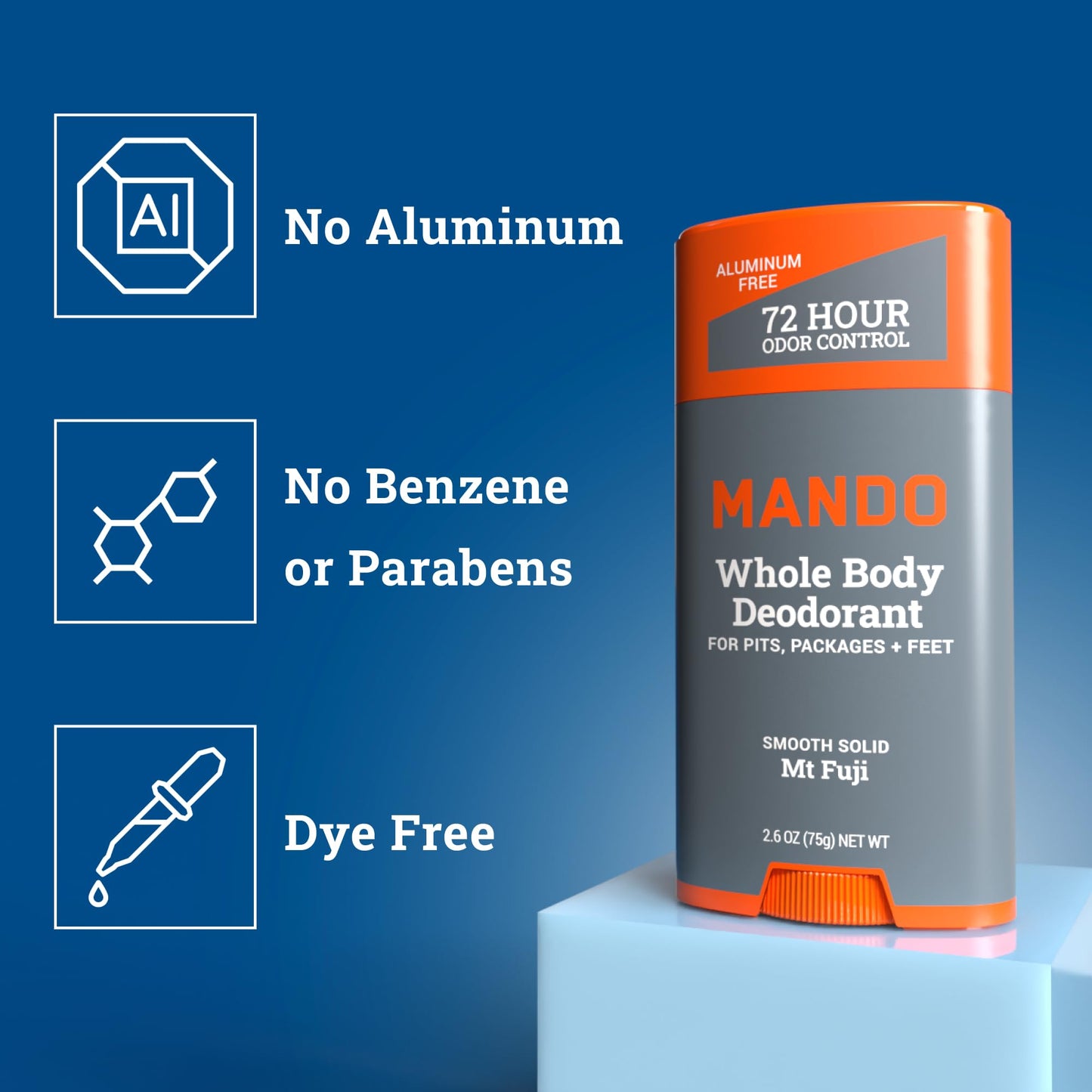 Mando Whole Body Deodorant For Men - Smooth Solid Stick - 72 Hour Odor Control - Aluminum Free, Baking Soda Free, Skin Safe - 2.6 ounce (Pack of 3)
