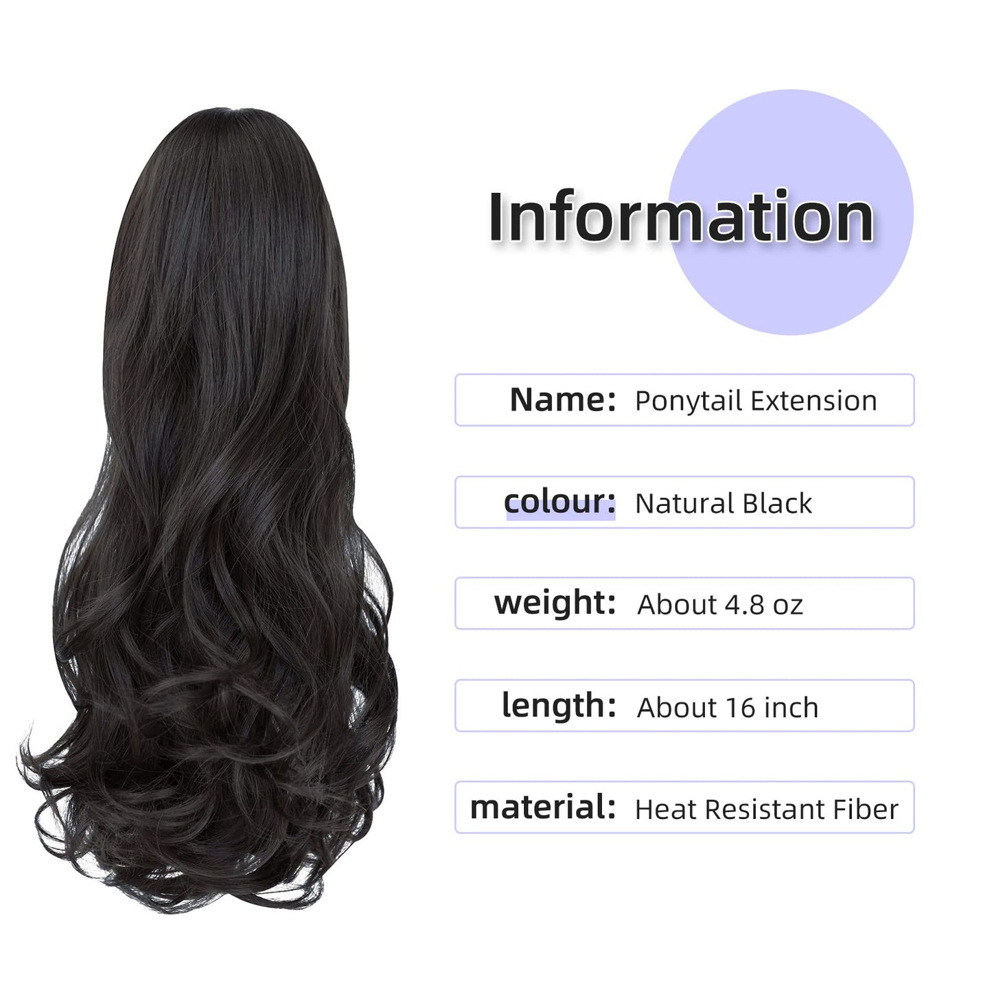 ShulaSHOP ponytail extension,16" claw clip hair extensions ponytail short curly hair ponytail Extension Natural Looking Synthetic Hairpiece for Women Natural Black