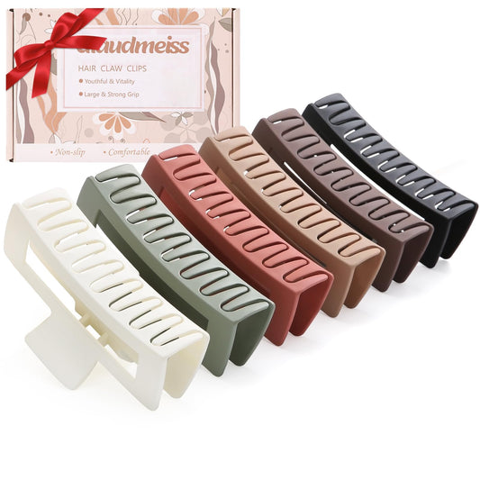 6 PCS 5 Inch Extra Large Claw Clips, Big Hair Clips for Thick Long Curly Hair, Durable Matte Strong Hold Hair Claw Clips, Non-slip Square Hair Clips for Women, Red Color