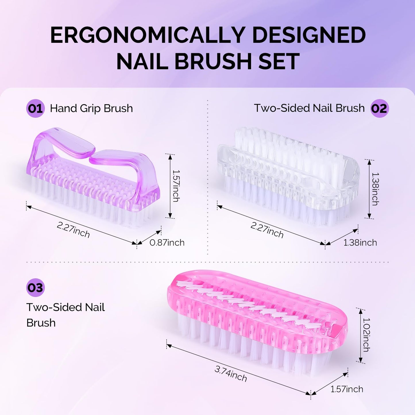 Melodysusie All in One Nail Brush Set, 3 Pack Nail Brushes for Cleaning Fingernails, Nail Dust Brush and Cleaner Scrubbing Set Manicure Pedicure Tools for Men and Women