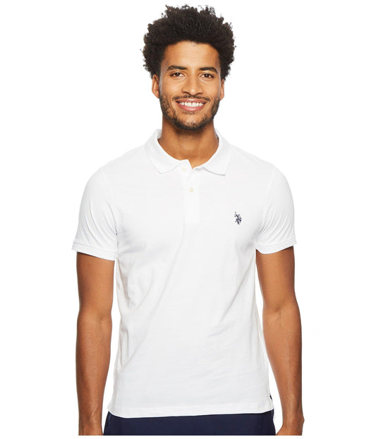 U.S. Polo Assn. Men's Slim Fit Solid Short Sleeve Jersey Polo Shirt, White-8199, Large