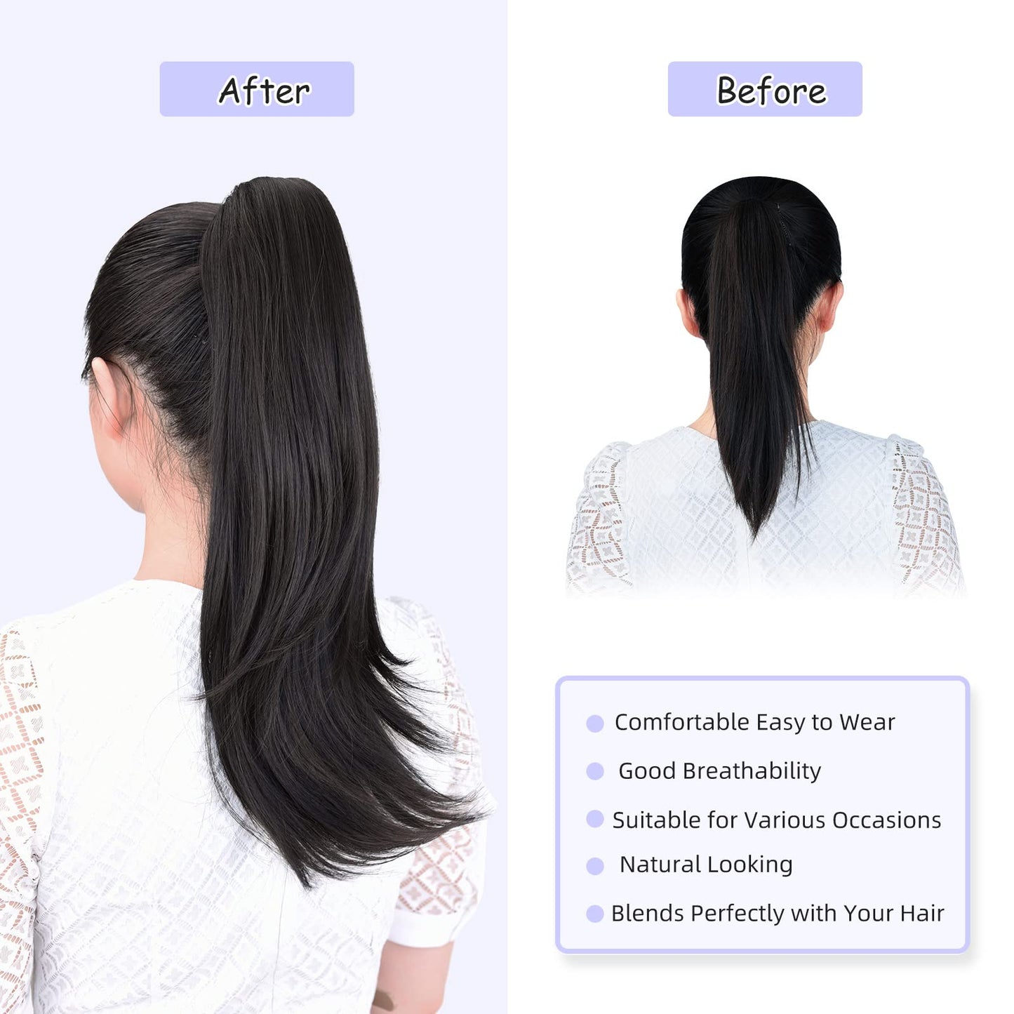 ShulaSHOP Ponytail Extension,20" Clip Hair Extensions Ponytail Curly claw hair Ponytail Extension Natural Looking Synthetic Hairpiece for Women Natural Black