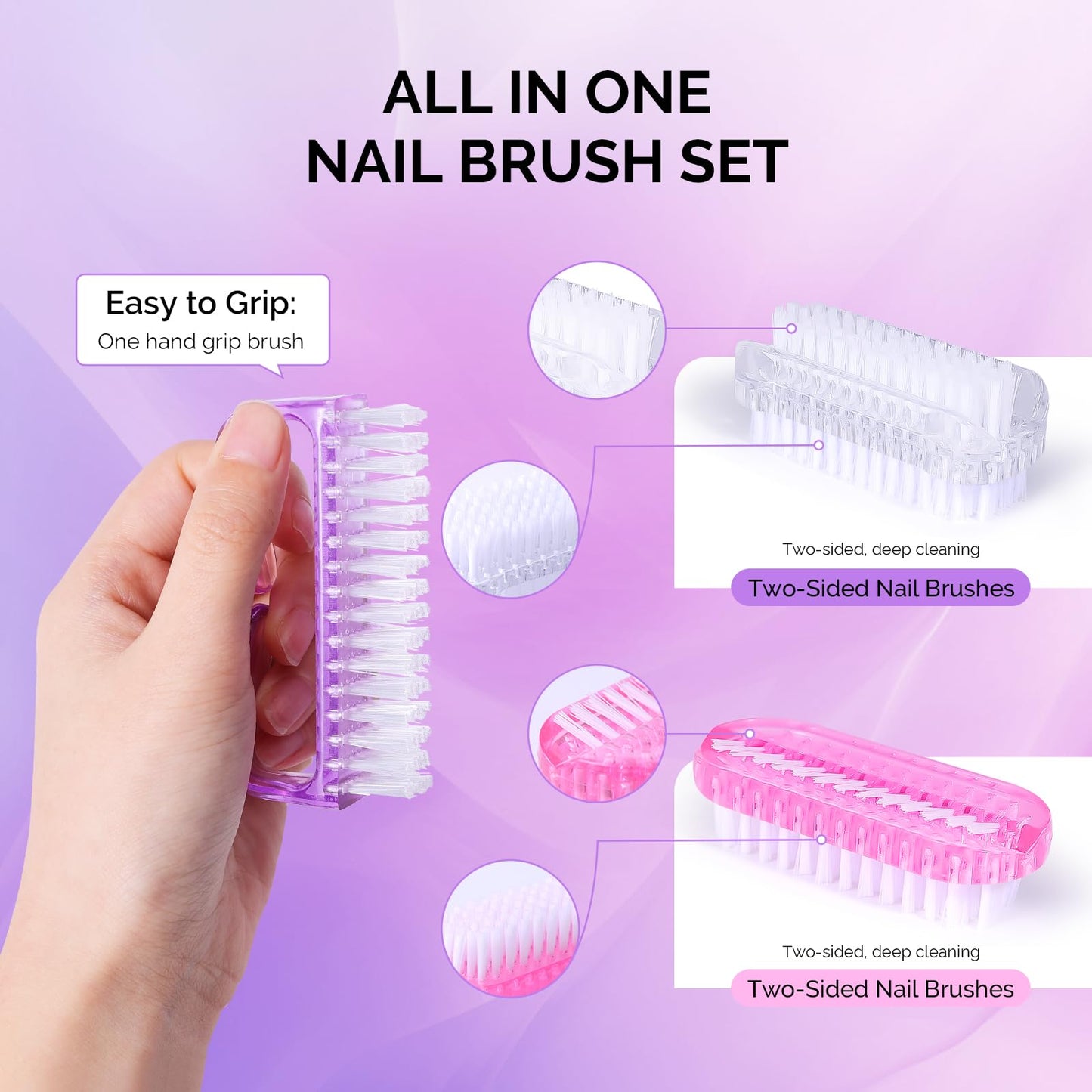 Melodysusie All in One Nail Brush Set, 3 Pack Nail Brushes for Cleaning Fingernails, Nail Dust Brush and Cleaner Scrubbing Set Manicure Pedicure Tools for Men and Women