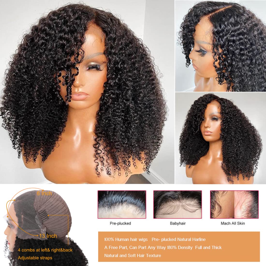 Ladoux HD 13x6 Kinky Curly Lace Front Wigs for Women 12A Brazilian Human Hair 180% Density Pre Plucked With Baby Hair Transparent Lace Frontal Wigs 30Inch Kinky Curly Wigs