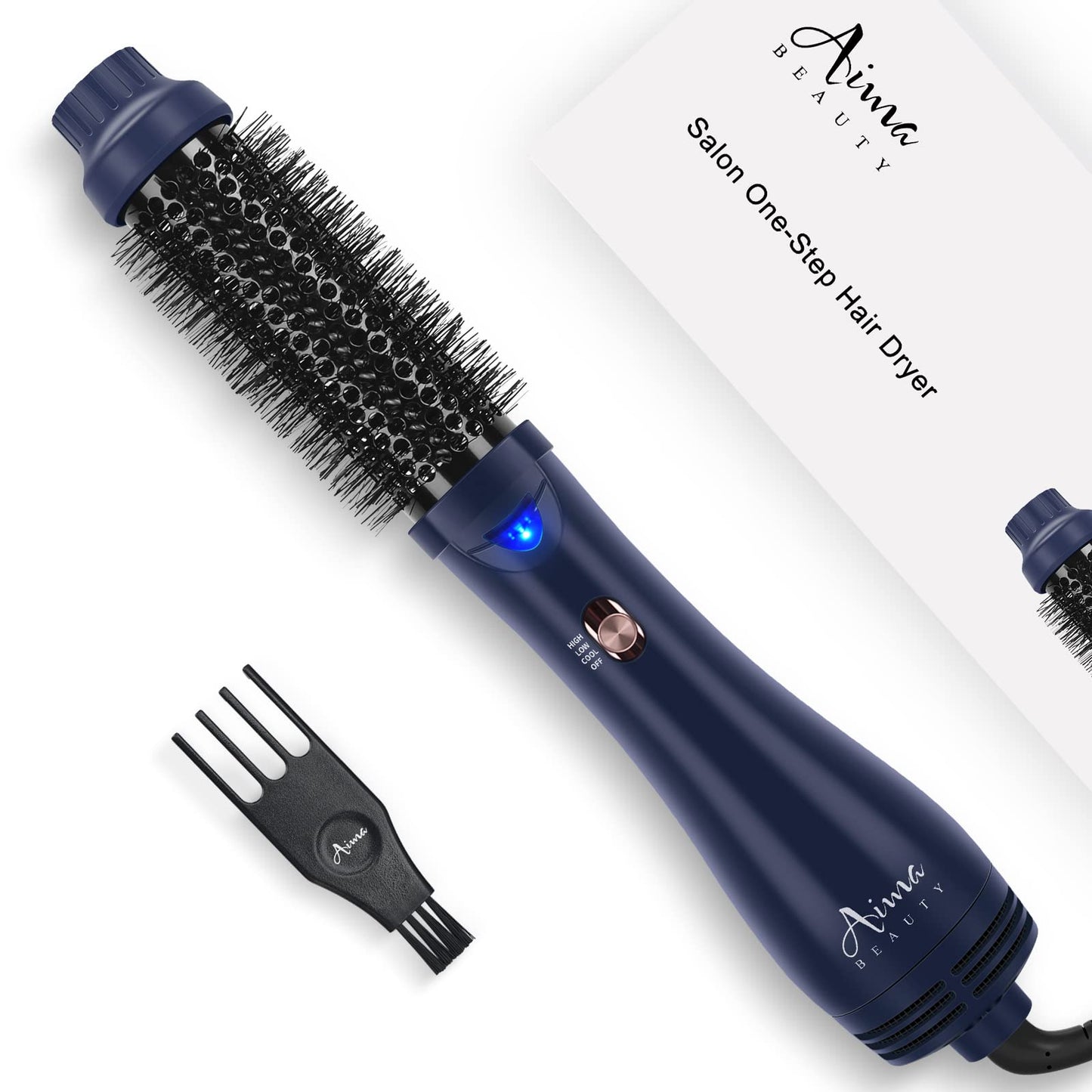 Hair Dryer Brush, Aima Beauty 4-in-1 Upgrade Hot Air Straightener Curler Function for Women, Hair Styling Tools, Prussian Blue-Round