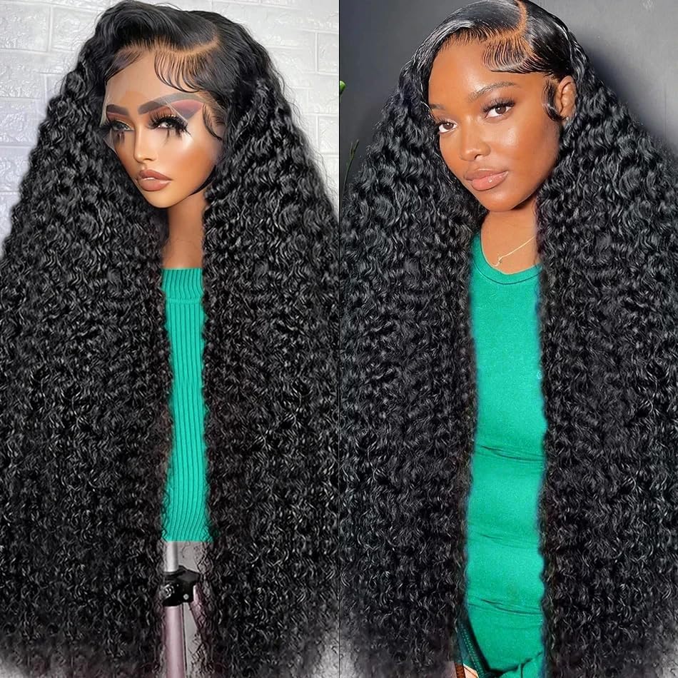 200% Density 13x6 HD Transparent Curly Lace Front Wig Human Hair Pre Plucked Glueless Kinky Curly Lace Front Wig Human Hair Wigs with Baby Hair Bleached Knotsigs For Women(13x6 Lace Front Wig 28 Inch)