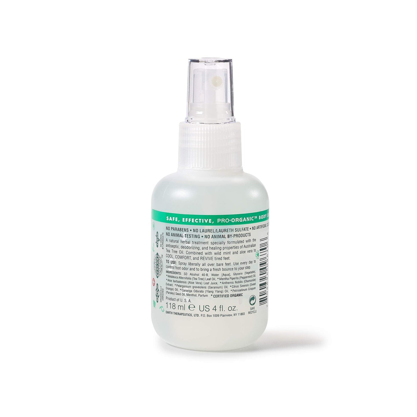 Earth Therapeutics TEA TREE OIL FOOT SPRAY – Natural Cooling Foot Spray – Refreshes & Deodorizes Feet – Enriched with Certified Organic Botanicals – Antiseptic Foot Treatment for Rapid Relief - 4 Oz