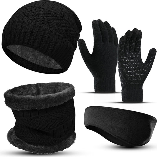 Abudder Beanie Hat Gloves Scarf Set for Men Women,Fleece Beanie Hat,Fleece Scarf,Warmer Gloves and Ear Warmer Headband for Men Women