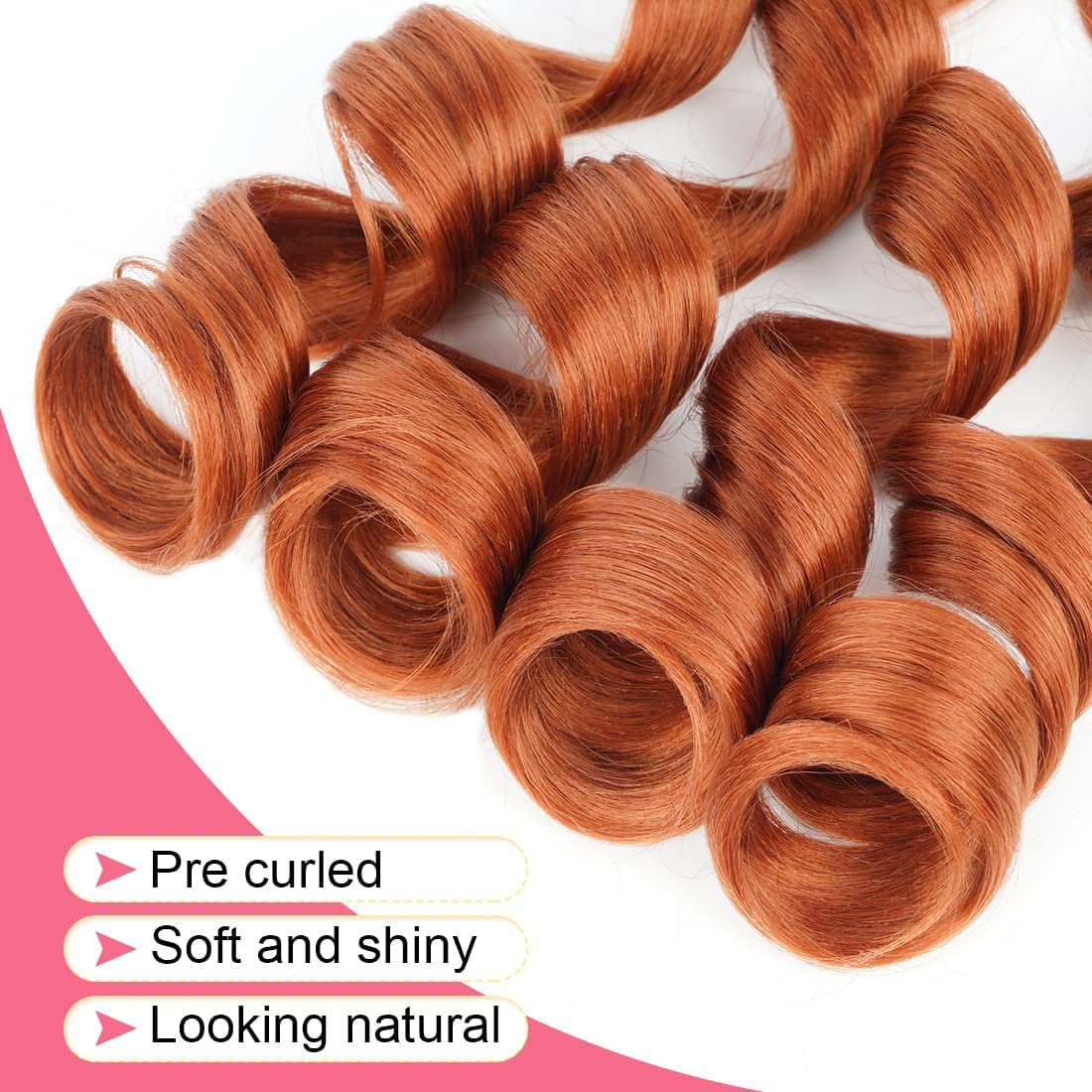 Ginger French Curl Braiding Hair 30 inch 6 Packs Loose Wave Bouncy Braiding Hair Pre Stretched 120g/pack Yaki Curly Braiding Hair Crochet hair for Black Women Hair Extensions(30 inch(pack of 6),#350)