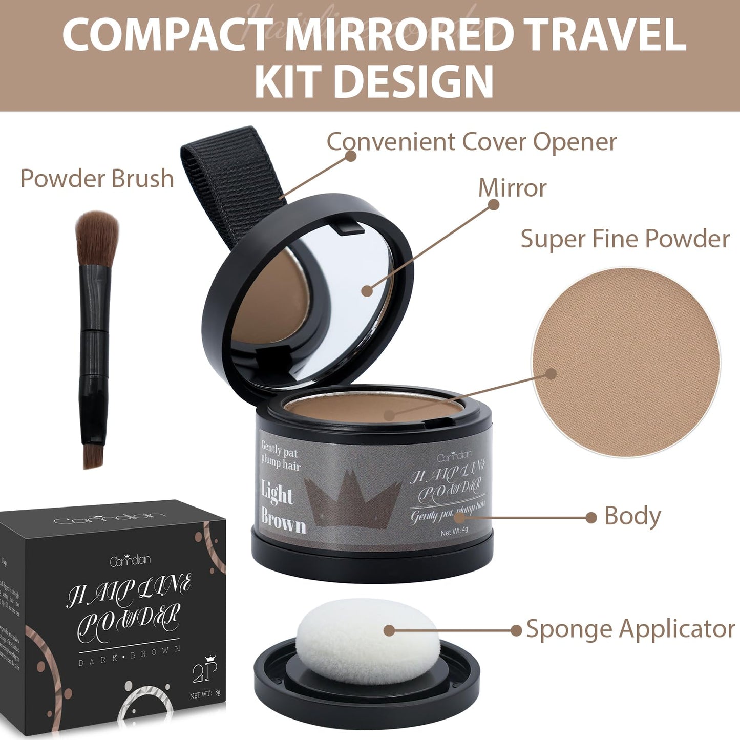 2 Pack Hairline Powder for Women and Men, Used to Root Touch Up Hair Color, Thinning and Gray Hair Coverage and Bald Spots Coverage, Light Brown