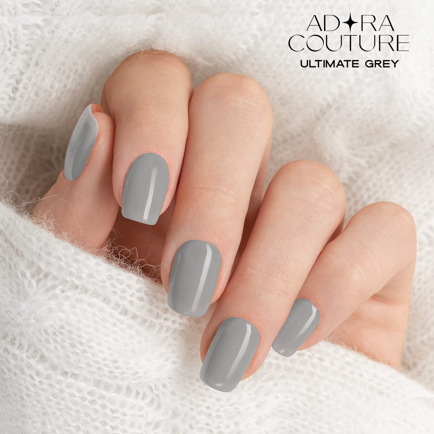 Adora Couture Semi Cured Gel Nail Strips with 20 Pieces, Salon Quality Nail Wraps for Women, Glossy Grey UV Gel Nail Stickers, UV Light Required, Ultimate Grey