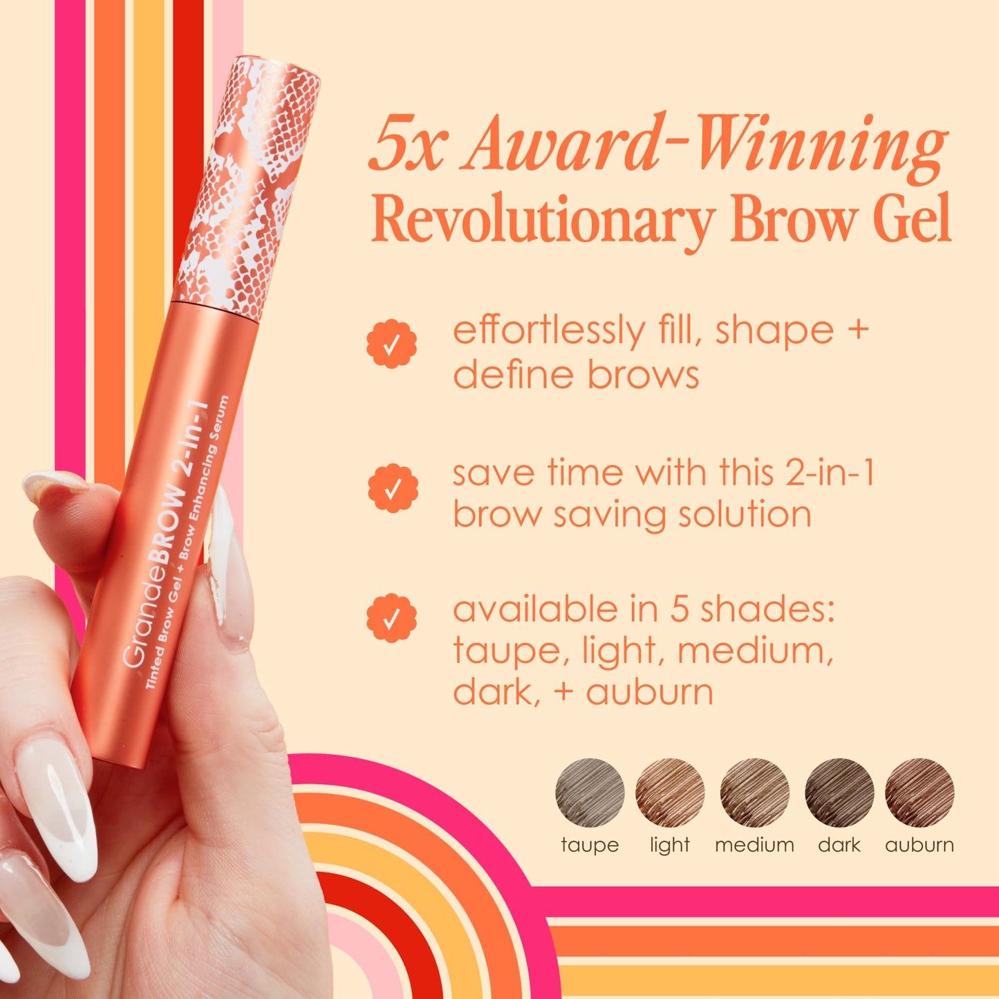 Grande Cosmetics 2-in-1 Tinted Brow Gel + Brow Enhancing Serum, Thick & Darker Brows, Shape & Fill Brows Effortlessly, Auburn, Travel Size