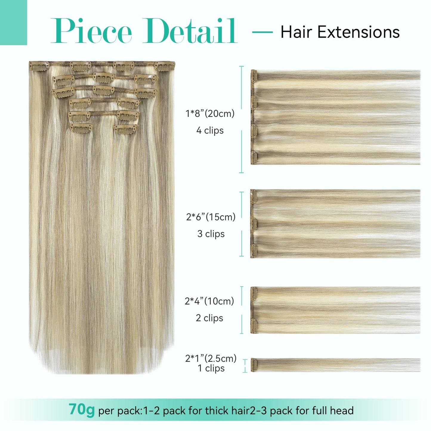 Ukira Blonde Clip in Hair Extensions, 15 Inch 70g 7pcs Ash Blonde Mixed Bleach Blonde Highlighted Hair Extensions, Ntural Straight Remy Human Hair Clip in Extensions for Women