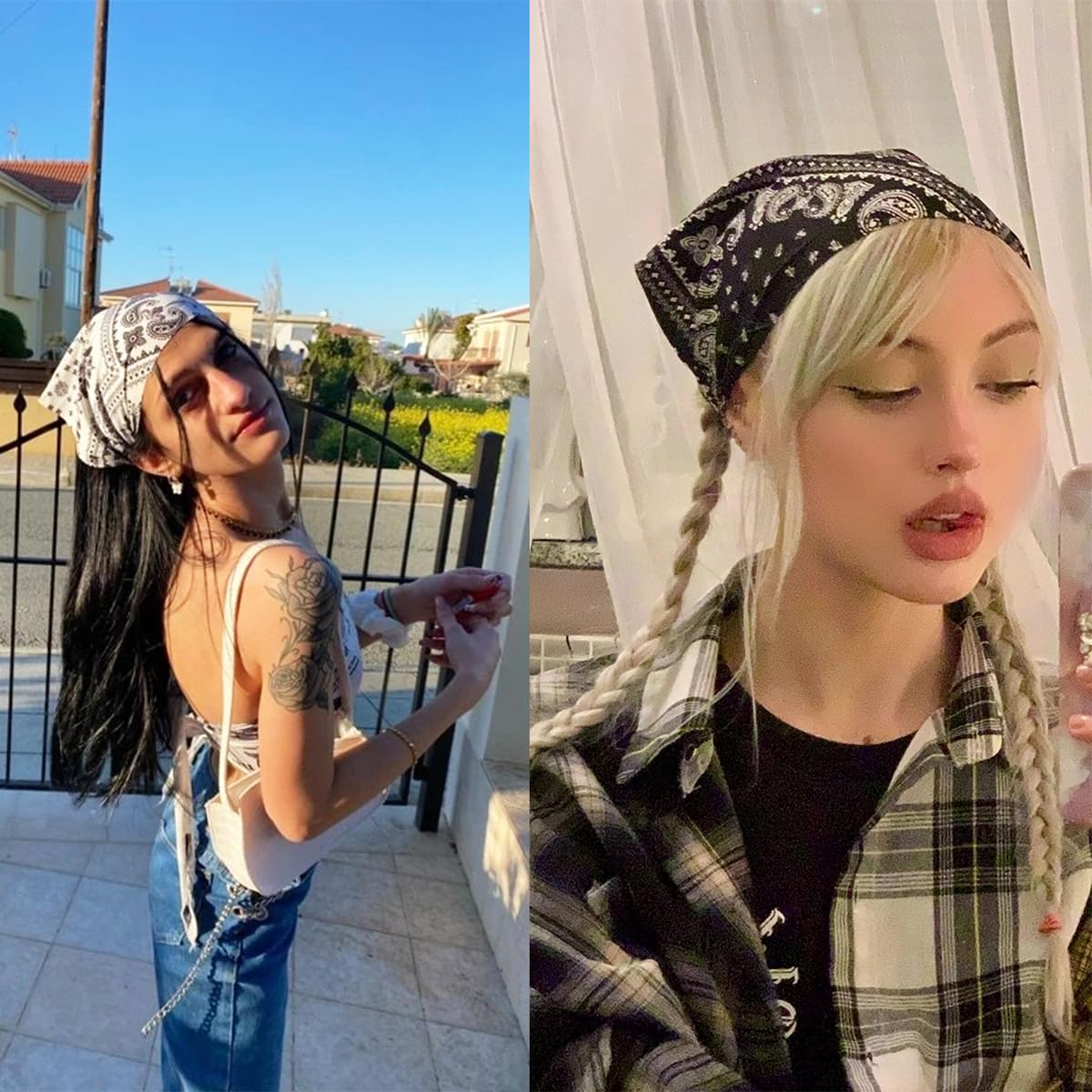 6 Pack Hair Scarf Headband for Women - Elastic Hair Kerchief Large Boho Triangle Bandana Head Scarf with Clips Non Slip Paisley Print Headbands Hair Scarves for Teen Girls