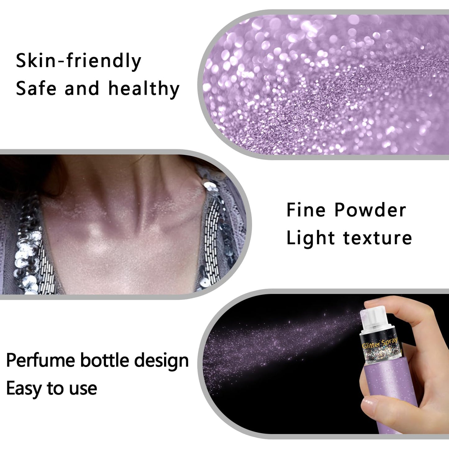 Hair and Body Glitter Spray, Holographic Glitter Highlighter Powder, Face Body Clothes Shiny Glitter, Loose Shimmer Hairspray Festival Rave Prom Accessories, 10g (05# Purple)
