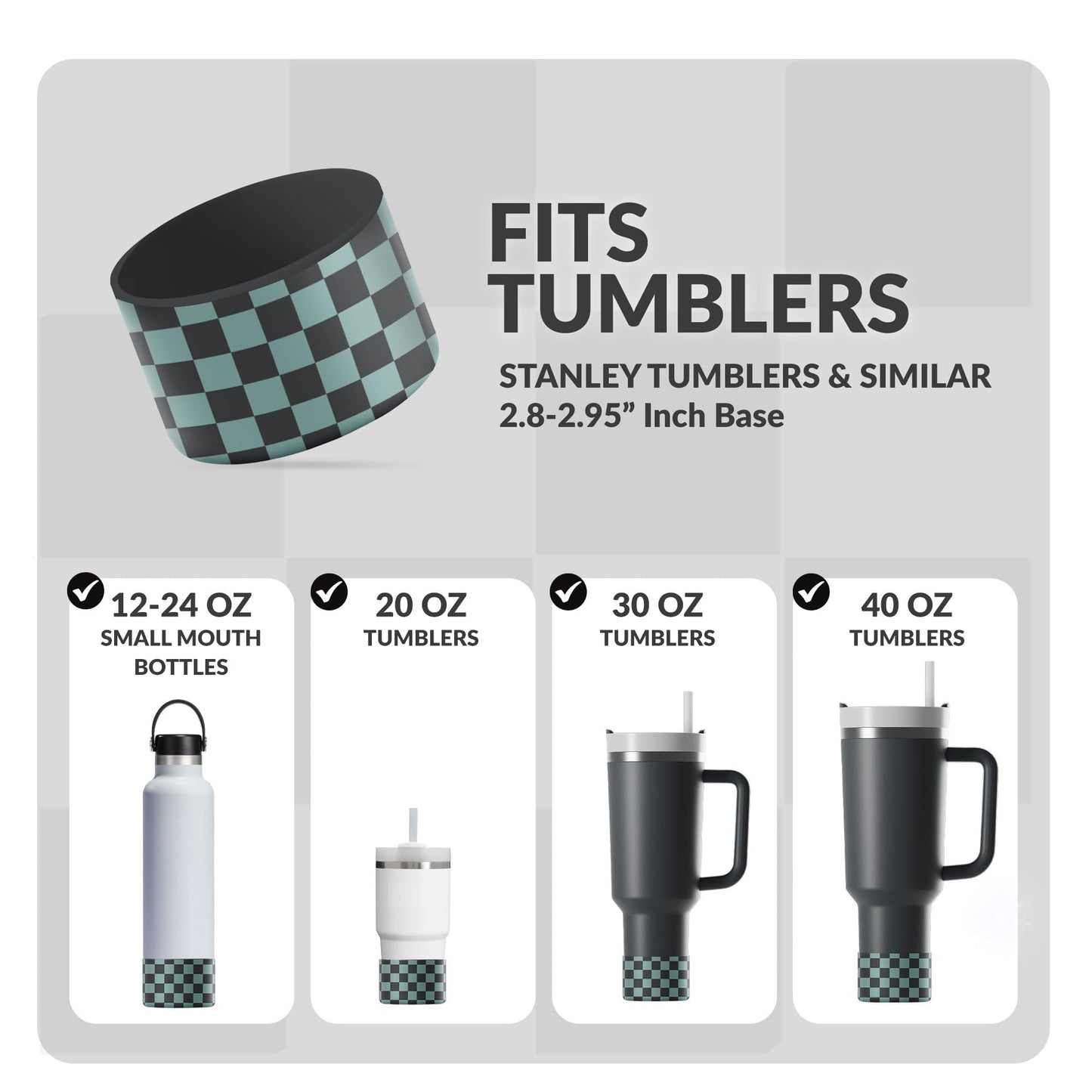 REUZBL Checker Silicone Bottle Boot Sleeve for Stanley Tumblers 20-40oz, Hydro Flask Tumblers, Simple Modern Tumblers, Iron Flask Tumbler, Similar Tumblers, Tumbler Water Bottle Accessory
