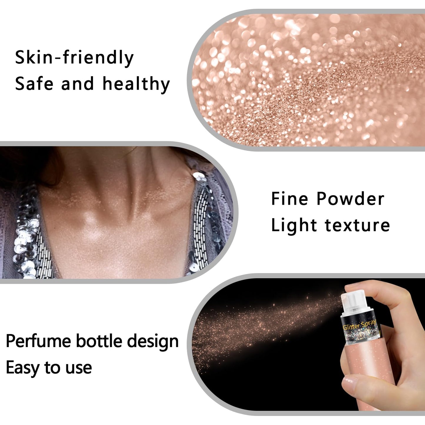 Hair and Body Glitter Spray, Holographic Glitter Highlighter Powder, Face Body Clothes Shiny Glitter, Loose Shimmer Hairspray Festival Rave Prom Accessories, 10g (06# Champagne)