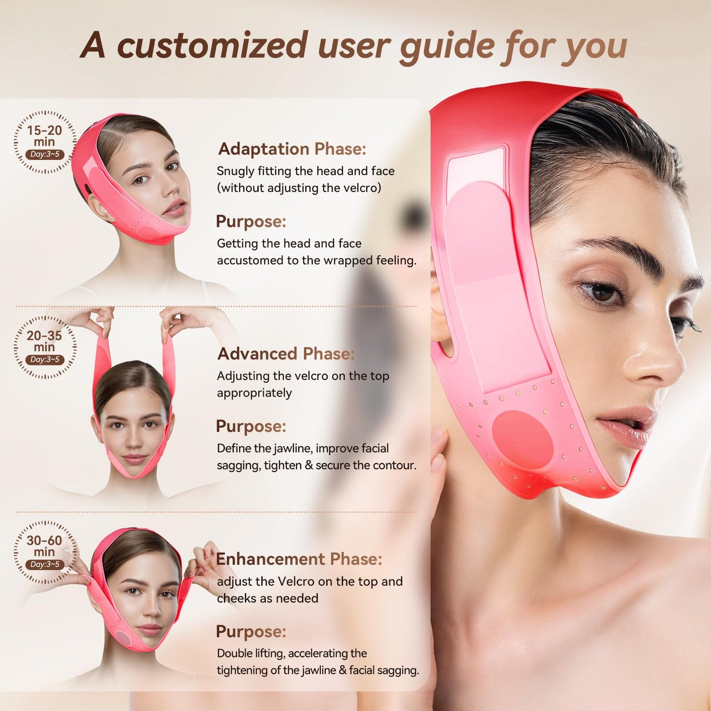 Reusable V Line Silicone Face Strap, Soft Silicone Chin Strap for Women 23-27 Inches (powdered)