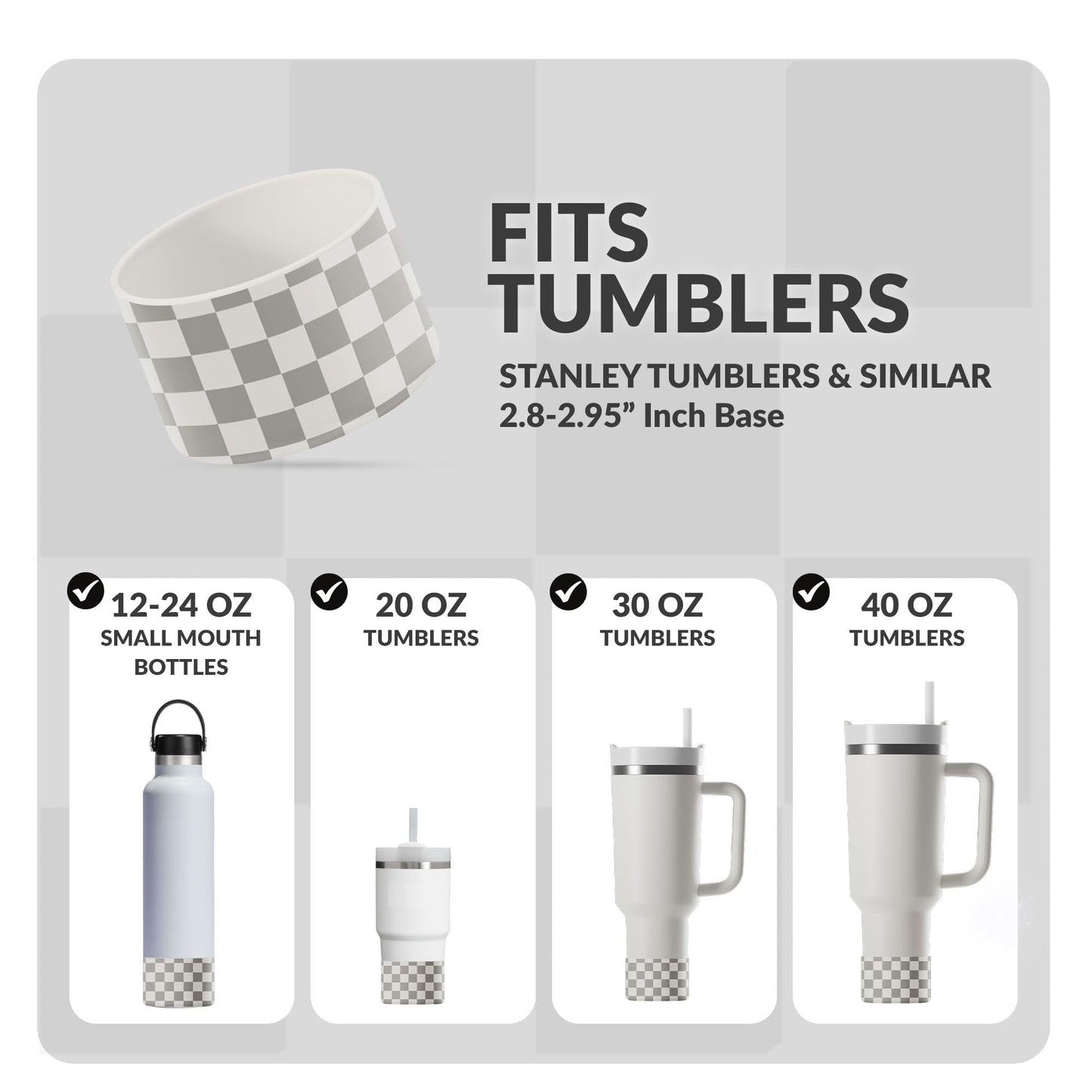 REUZBL Checker Silicone Bottle Boot Sleeve for Stanley Tumblers 20-40oz, Hydro Flask Tumblers, Simple Modern Tumblers, Iron Flask Tumbler, Similar Tumblers, Tumbler Water Bottle Accessory