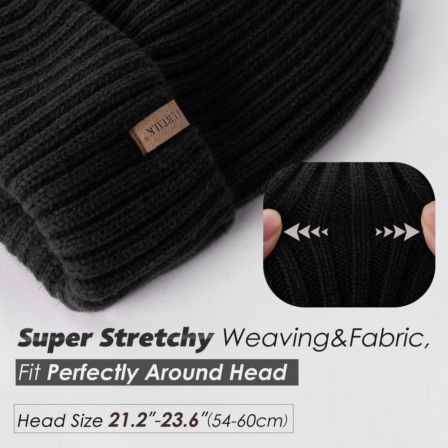 FURTALK Beanie Men Women Warm Winter Hats Acrylic Knit Cuffed Beanie Daily Beanie Hat Unisex Plain Skull Cap Black