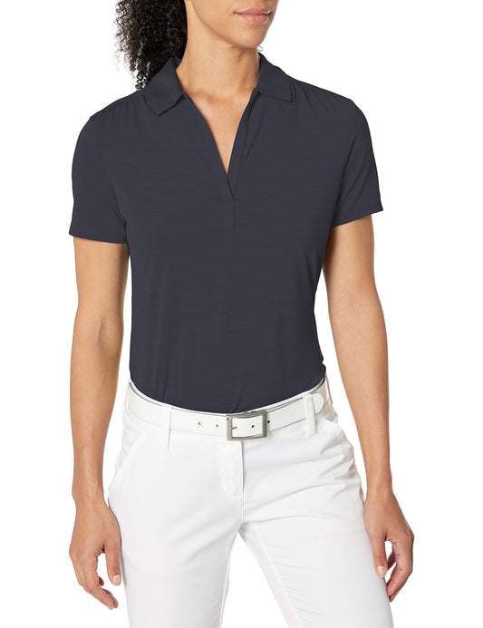 Callaway Women's Golf Short Sleeve Tonal Stripe Polo Shirt, Black, X-Large